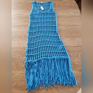Gorgeous New Azure Blue Crochet Dress From Anthropologie In Size L.